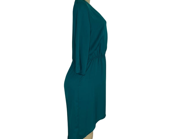 Glam Womens Teal High-Low Blousson Dress With V-Neck Size M - New