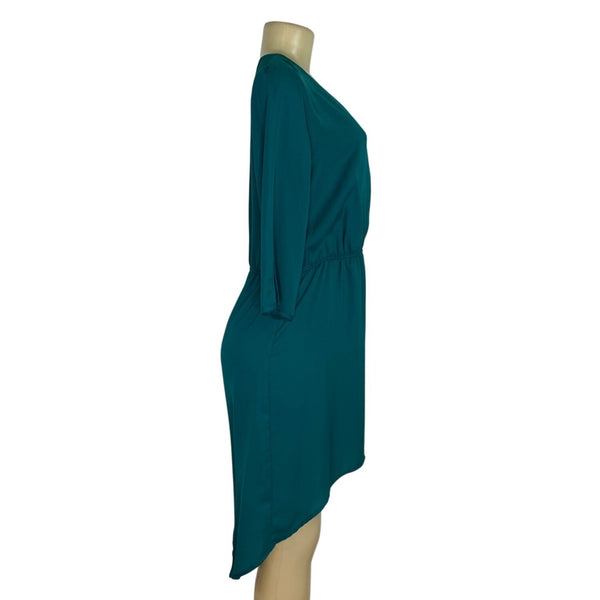 Glam Womens Teal High-Low Blousson Dress With V-Neck Size M - New