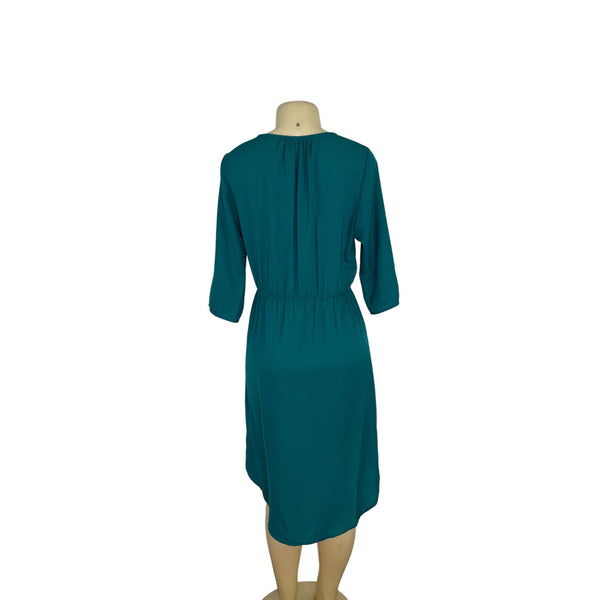 Glam Womens Teal High-Low Blousson Dress With V-Neck Size M - New