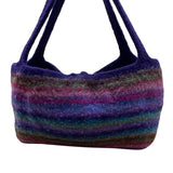 Hand-Knitted Felted Wool Striped With Button Closure & Double Handles Tote Bag