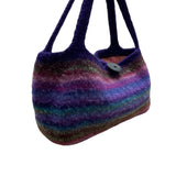 Hand-Knitted Felted Wool Striped With Button Closure & Double Handles Tote Bag