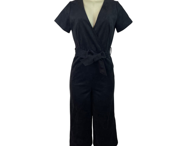 MNG Short Sleeve Faux Suede Belted Wrap Jumpsuit For Women Cropped Length Sz XS