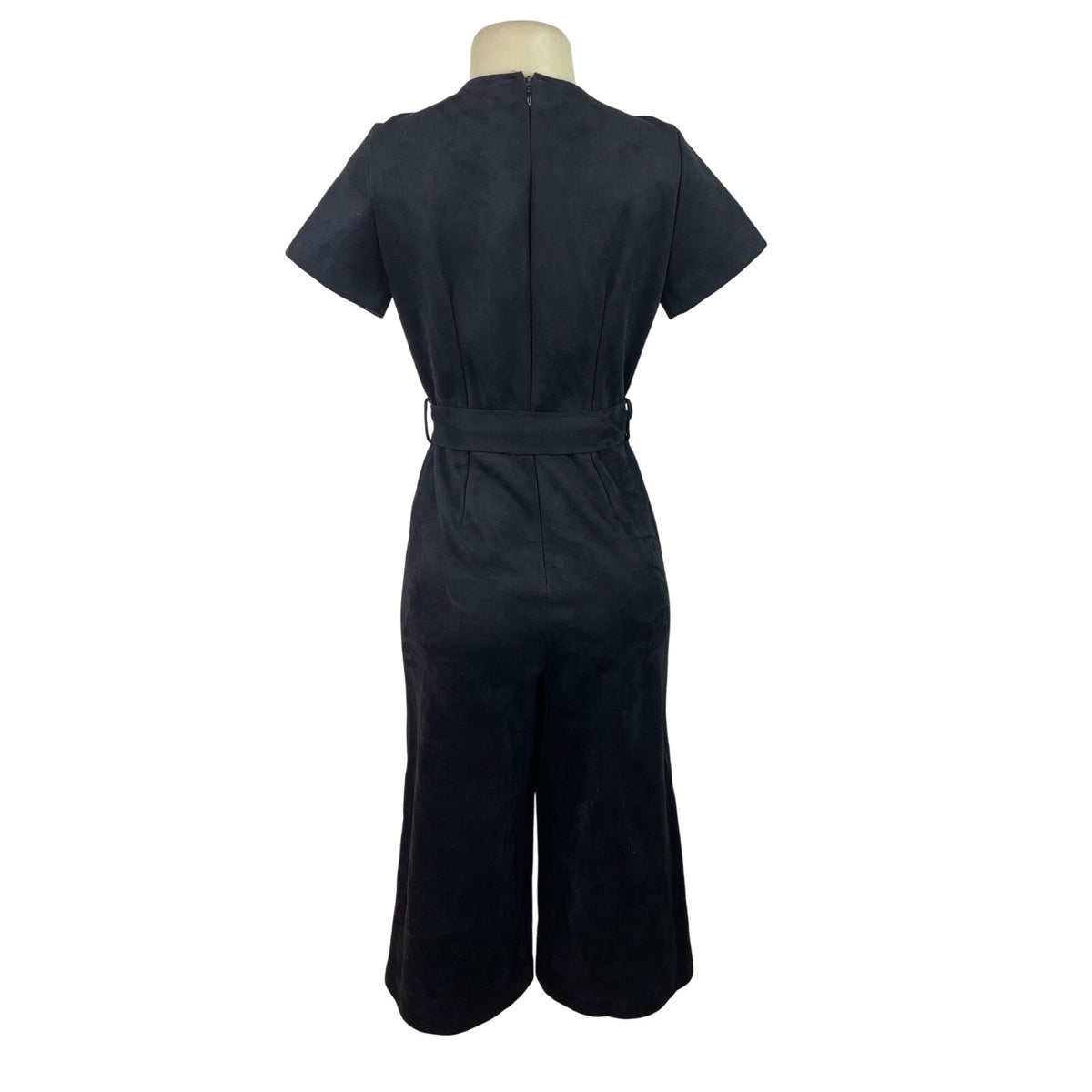 MNG Short Sleeve Faux Suede Belted Wrap Jumpsuit For Women Cropped Length Sz XS