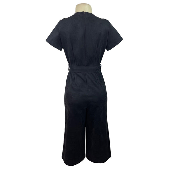 MNG Short Sleeve Faux Suede Belted Wrap Jumpsuit For Women Cropped Length Sz XS