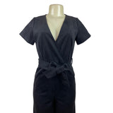 MNG Short Sleeve Faux Suede Belted Wrap Jumpsuit For Women Cropped Length Sz XS