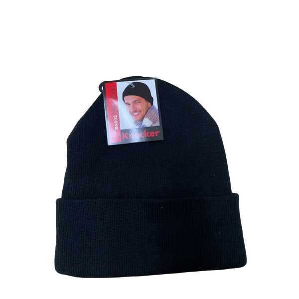 Knocker Mens Black Knit Beanie BN002 Warm Stretchy Winter Hat NWT