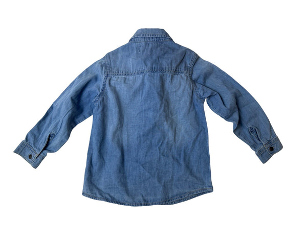 Minoti Girls Blue Denim Button-Up Shirt With Fun Graphic Details Size 18-24M