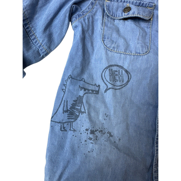 Minoti Girls Blue Denim Button-Up Shirt With Fun Graphic Details Size 18-24M