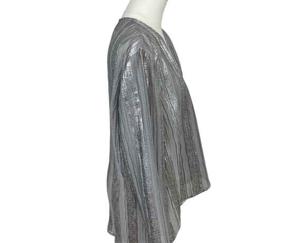 Chicos Metallic Silver Striped Long Sleve Open Blouse Womens Sz 2
