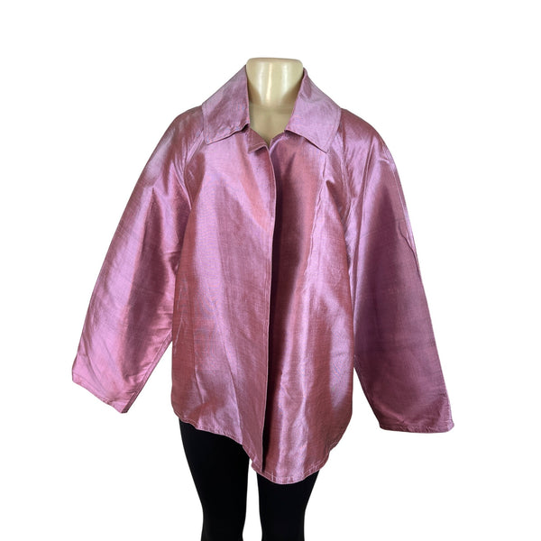 Nina McLemore Metallic Pink Jacket Long Sleeves Wide Collar Hidden Front Women