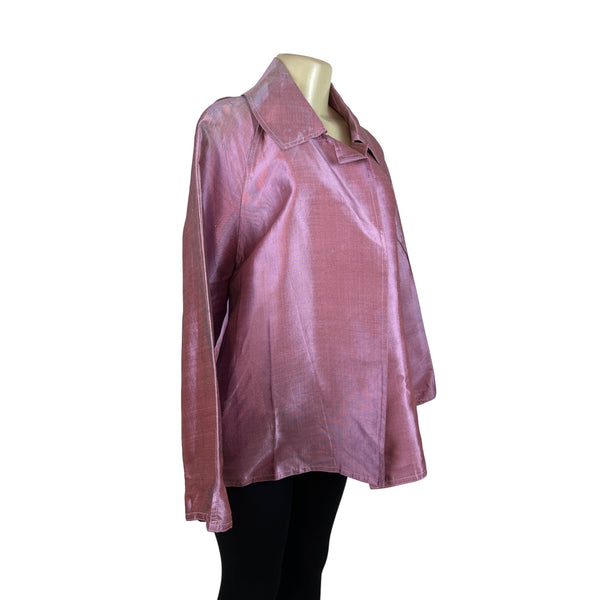 Nina McLemore Metallic Pink Jacket Long Sleeves Wide Collar Hidden Front Women