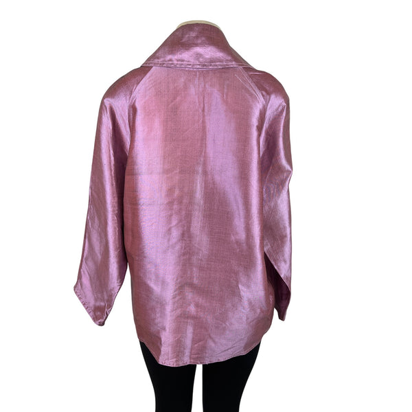 Nina McLemore Metallic Pink Jacket Long Sleeves Wide Collar Hidden Front Women