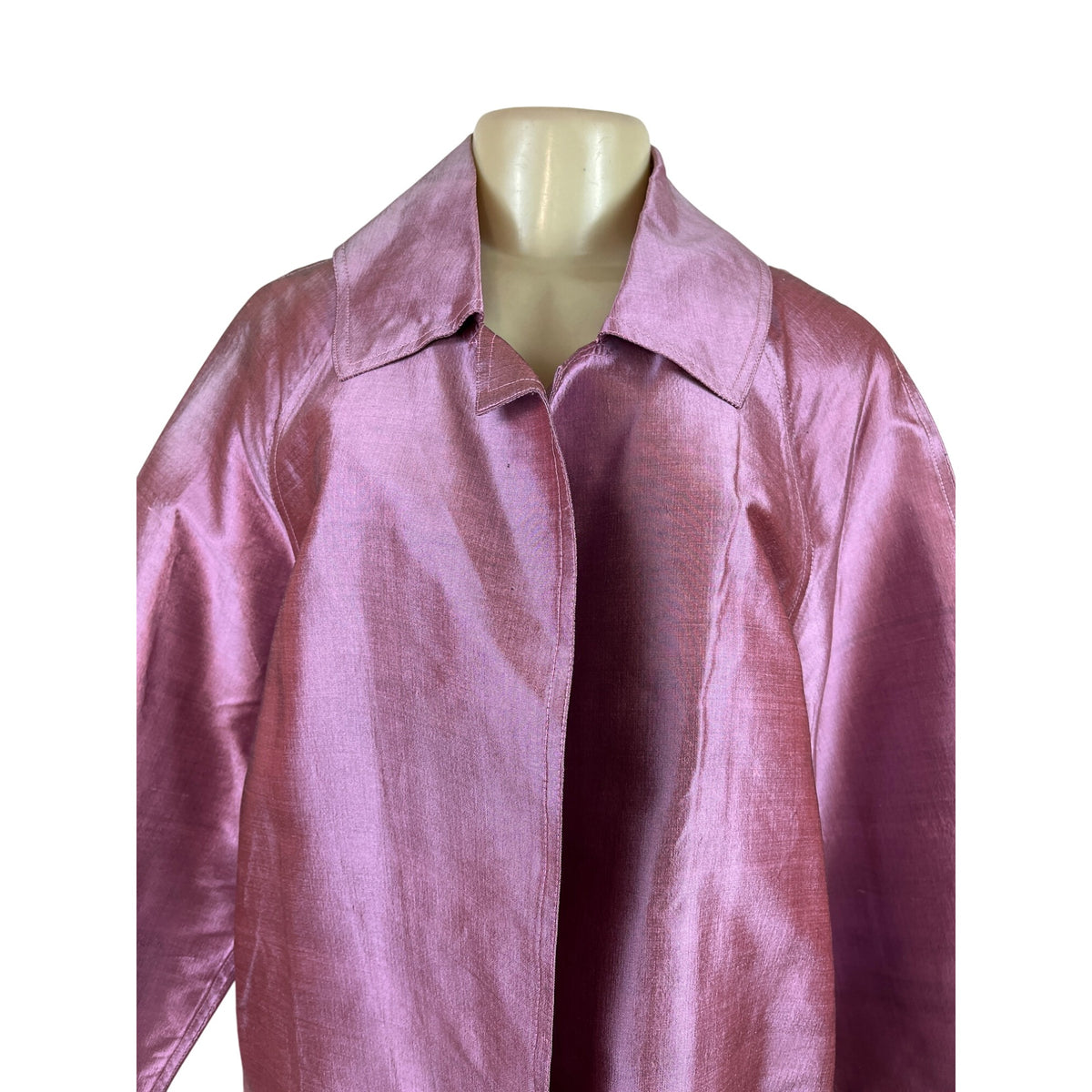 Nina McLemore Metallic Pink Jacket Long Sleeves Wide Collar Hidden Front Women