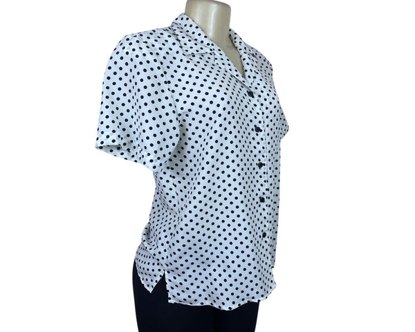 Notations Womens White Polyester Polka Dot Button-Up Blouse Size S