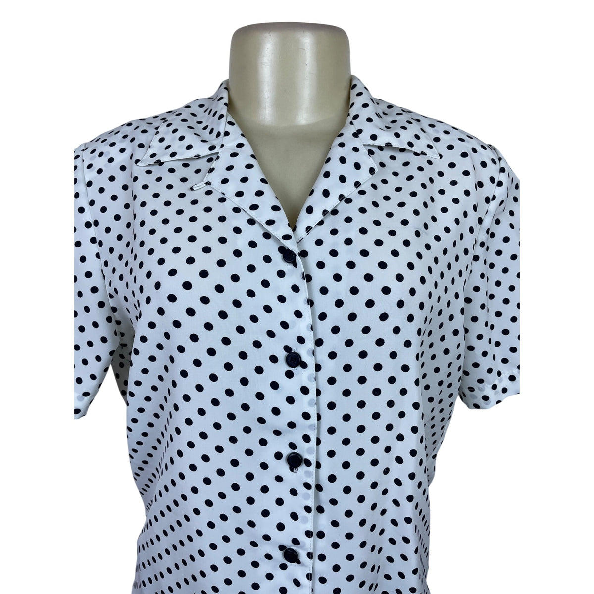 Notations Womens White Polyester Polka Dot Button-Up Blouse Size S