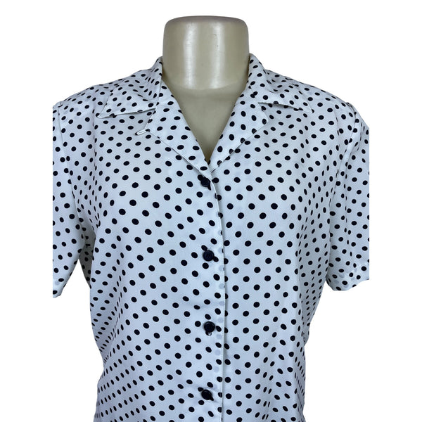 Notations Womens White Polyester Polka Dot Button-Up Blouse Size S