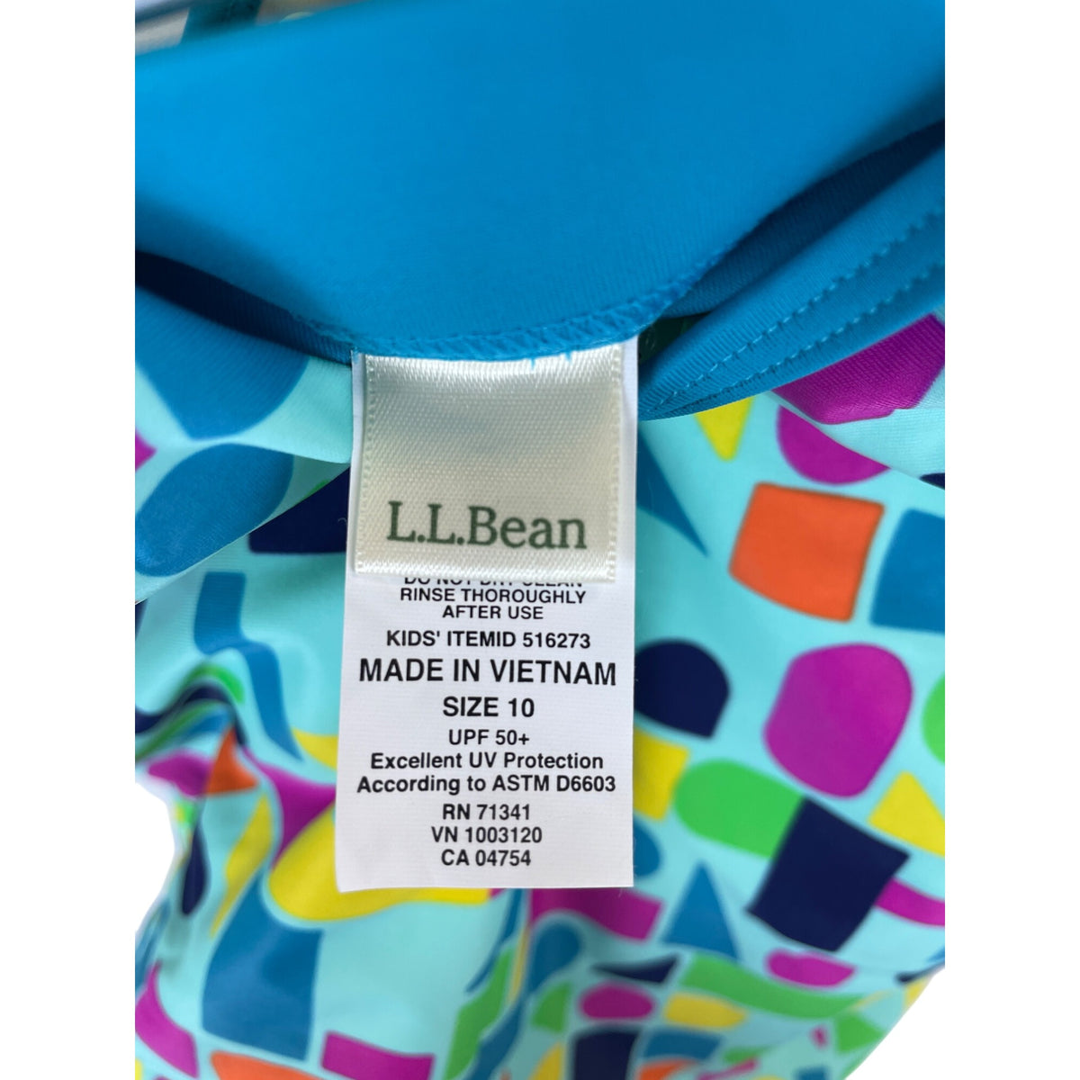 L.L.Bean Girls Teal Multicolor Waterport Swim Tankini Set UPF 50+ Geometric Print Size 10