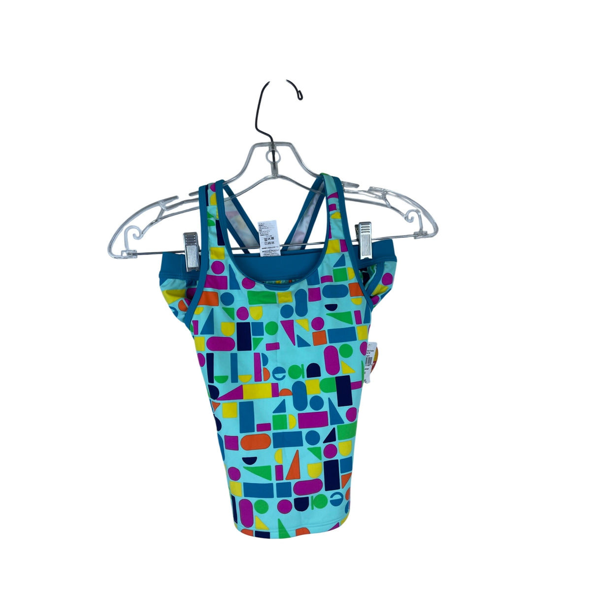 L.L.Bean Girls Teal Multicolor Waterport Swim Tankini Set UPF 50+ Geometric Print Size 10