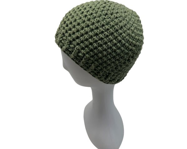 Handmade Olive Green Crochet Beanie Hat Adult Unisex Soft & Warm Winter Accessory