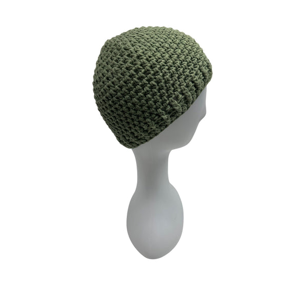 Handmade Olive Green Crochet Beanie Hat Adult Unisex Soft & Warm Winter Accessory