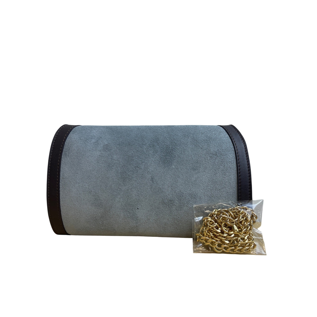 Suede & Leather Womens Blue/Brown Shoulder Bag With Gold Chain Strap & Snap Closure