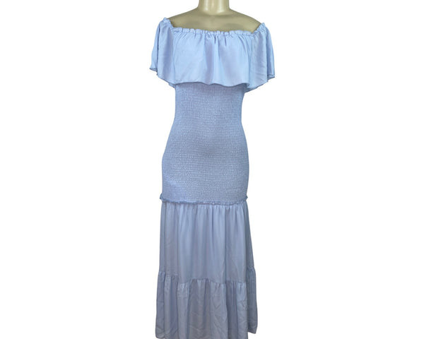 Prettygarden Off-Shoulder Light Blue Maxi Dress With Smocked Bodice Size L - New