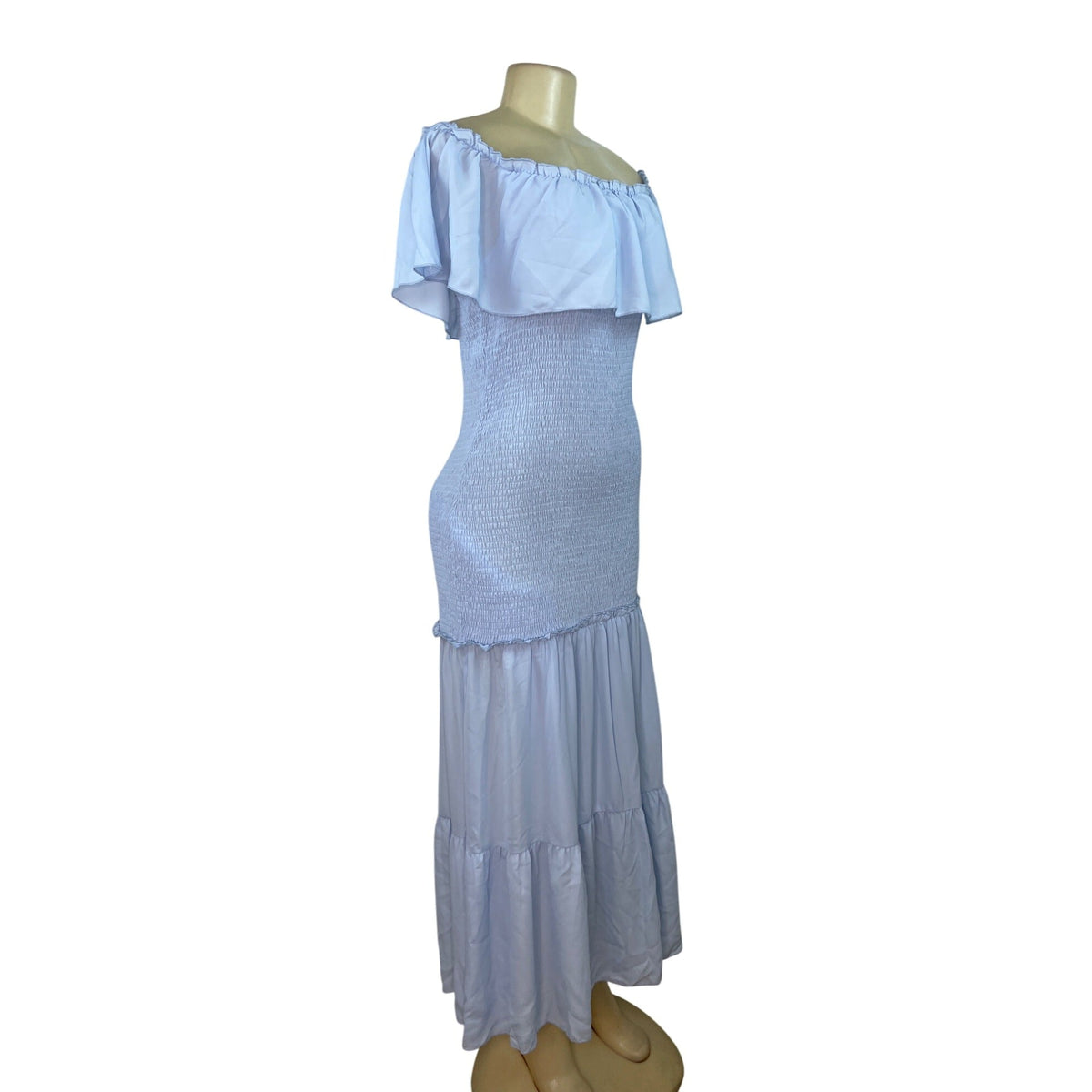 Prettygarden Off-Shoulder Light Blue Maxi Dress With Smocked Bodice Size L - New