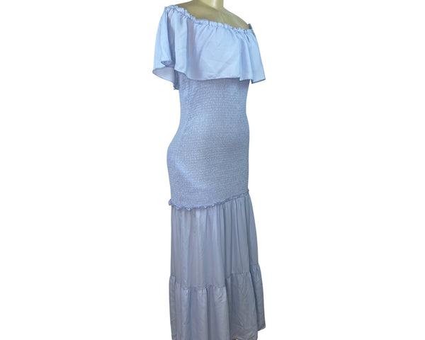 Prettygarden Off-Shoulder Light Blue Maxi Dress With Smocked Bodice Size L - New