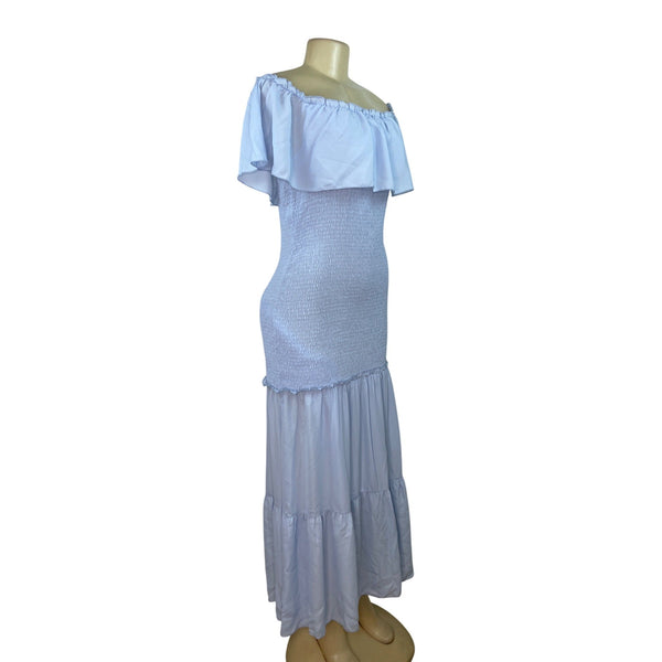 Prettygarden Off-Shoulder Light Blue Maxi Dress With Smocked Bodice Size L - New