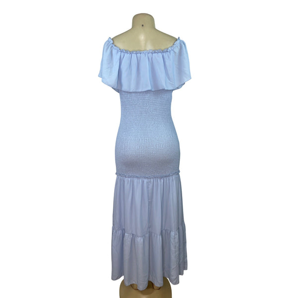 Prettygarden Off-Shoulder Light Blue Maxi Dress With Smocked Bodice Size L - New
