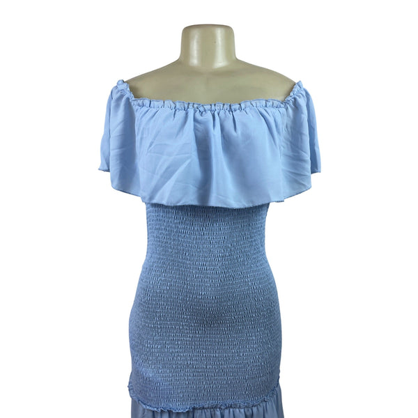 Prettygarden Off-Shoulder Light Blue Maxi Dress With Smocked Bodice Size L - New