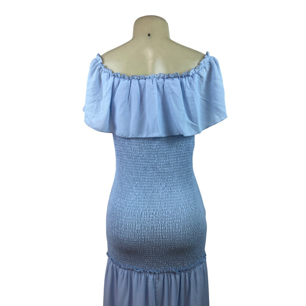 Prettygarden Off-Shoulder Light Blue Maxi Dress With Smocked Bodice Size L - New