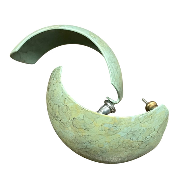 Vintage Green Floral Hoop Clip-On Earrings