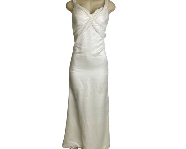 Winnie Couture Elegant White Sleeveless Draped Evening Gown With Train Sz 6