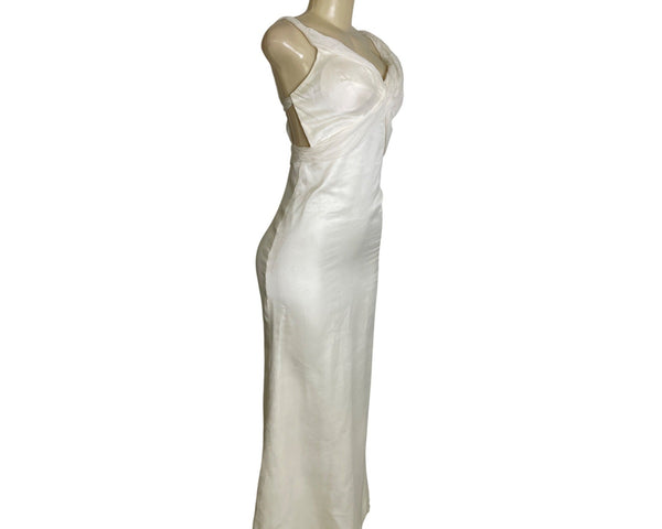 Winnie Couture Elegant White Sleeveless Draped Evening Gown With Train Sz 6