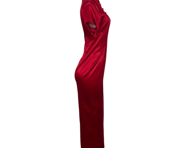 Harlow Vintage Red Satin Cheongsam Dress With Mandarin Collar Cap Sleeves Sz 10