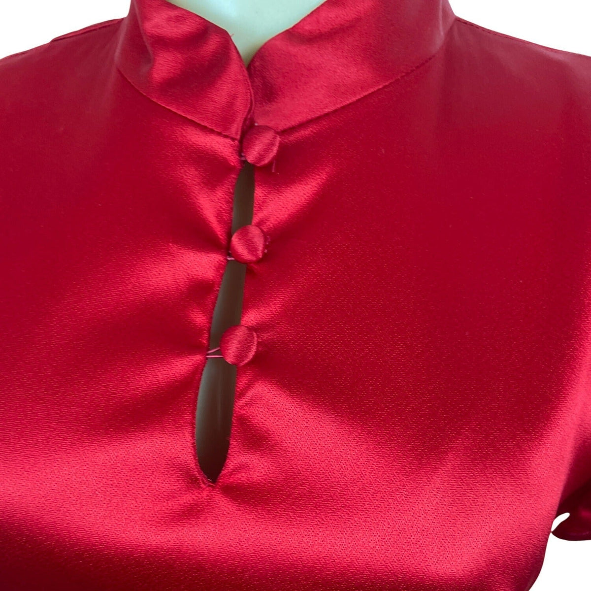 Harlow Vintage Red Satin Cheongsam Dress With Mandarin Collar Cap Sleeves Sz 10