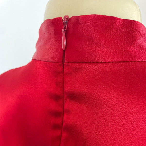 Harlow Vintage Red Satin Cheongsam Dress With Mandarin Collar Cap Sleeves Sz 10