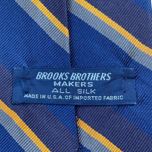 Vintage Brooks Brothers Navy & Gold All Silk Striped Necktie Made In USA