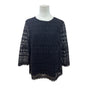 Talbots Petite Black Lace 3/4 Sleeve Top Lined Keyhole Back Womens Size LP