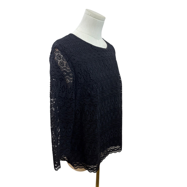 Talbots Petite Black Lace 3/4 Sleeve Top Lined Keyhole Back Womens Size LP