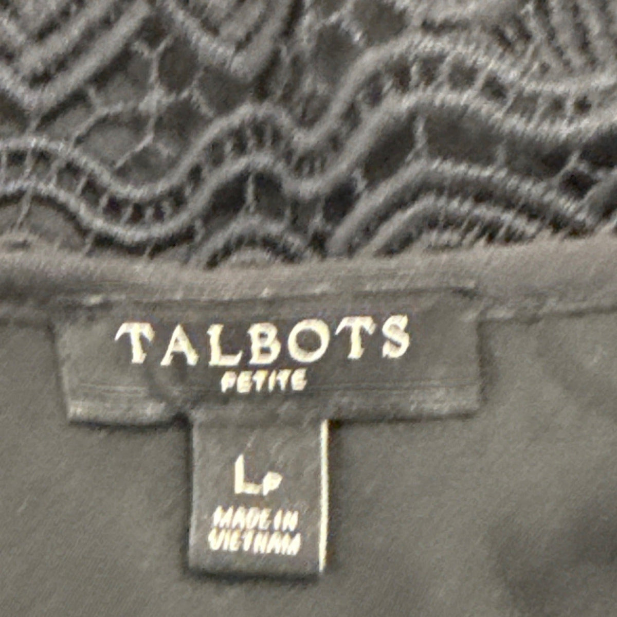 Talbots Petite Black Lace 3/4 Sleeve Top Lined Keyhole Back Womens Size LP