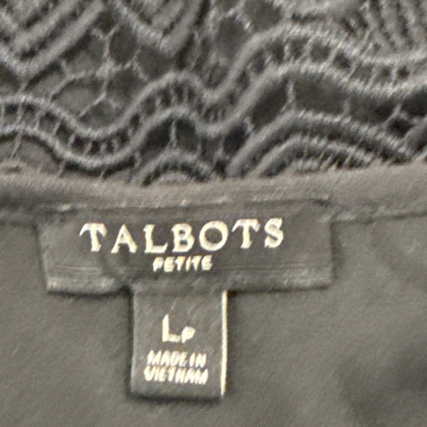 Talbots Petite Black Lace 3/4 Sleeve Top Lined Keyhole Back Womens Size LP
