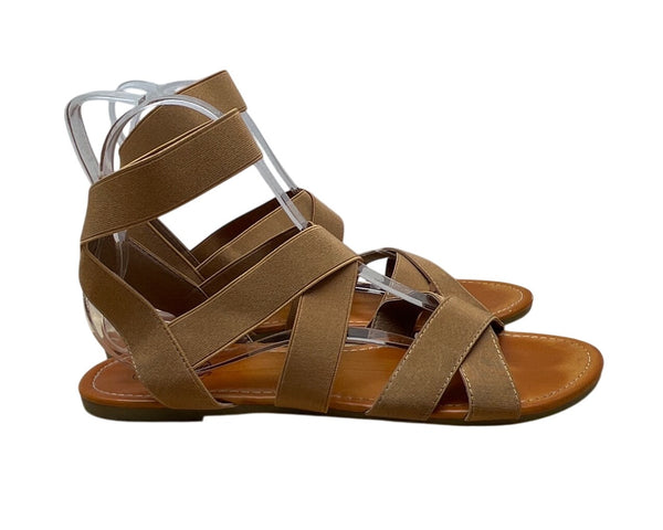 Trary Women’s Tan Elastic Straps Open Toe Design Gladiator Sandals Size 10.5