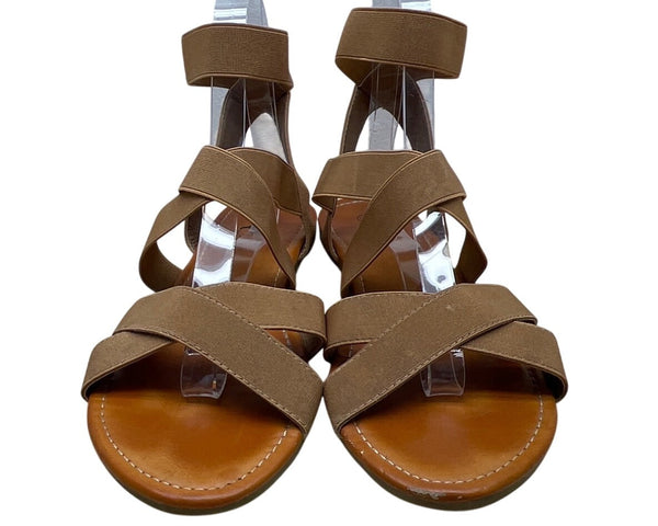 Trary Women’s Tan Elastic Straps Open Toe Design Gladiator Sandals Size 10.5