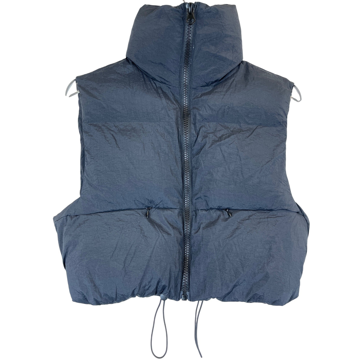 Fashion Unisex Black Polyester Puffer Vest Lightweight Sleeveless High Collar Size M