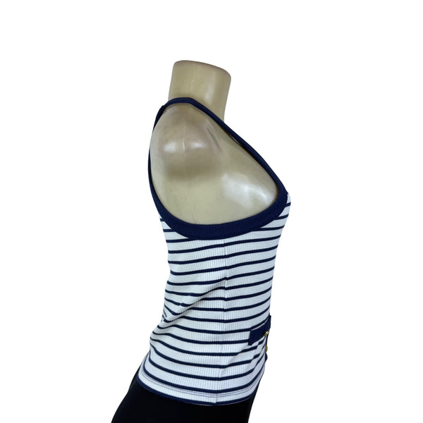 J.Crew Womens Navy/White Striped Ribbed Tank Top Gold Button Details Size S