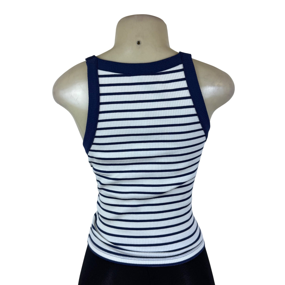 J.Crew Womens Navy/White Striped Ribbed Tank Top Gold Button Details Size S