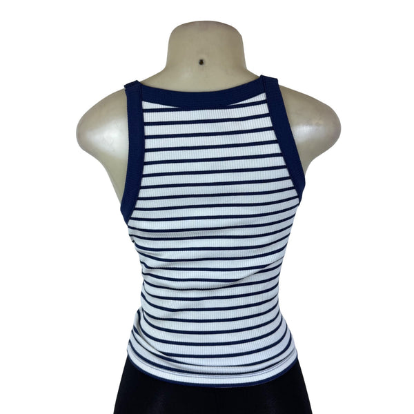 J.Crew Womens Navy/White Striped Ribbed Tank Top Gold Button Details Size S