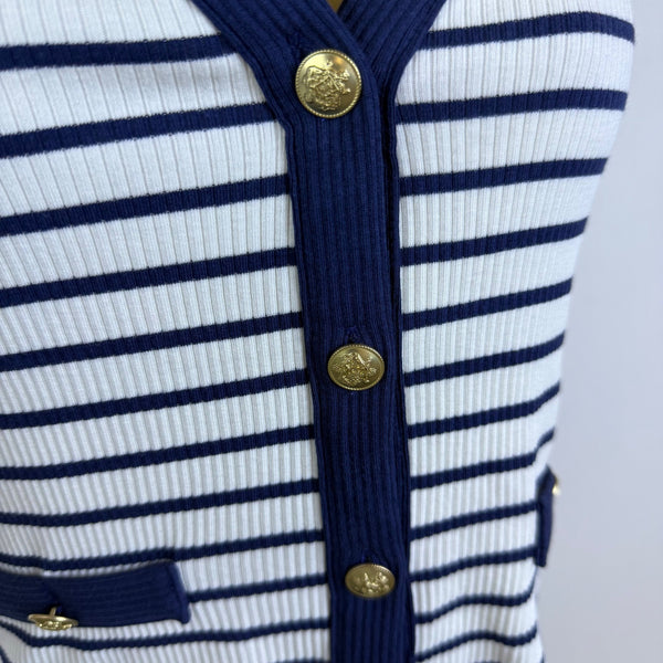 J.Crew Womens Navy/White Striped Ribbed Tank Top Gold Button Details Size S